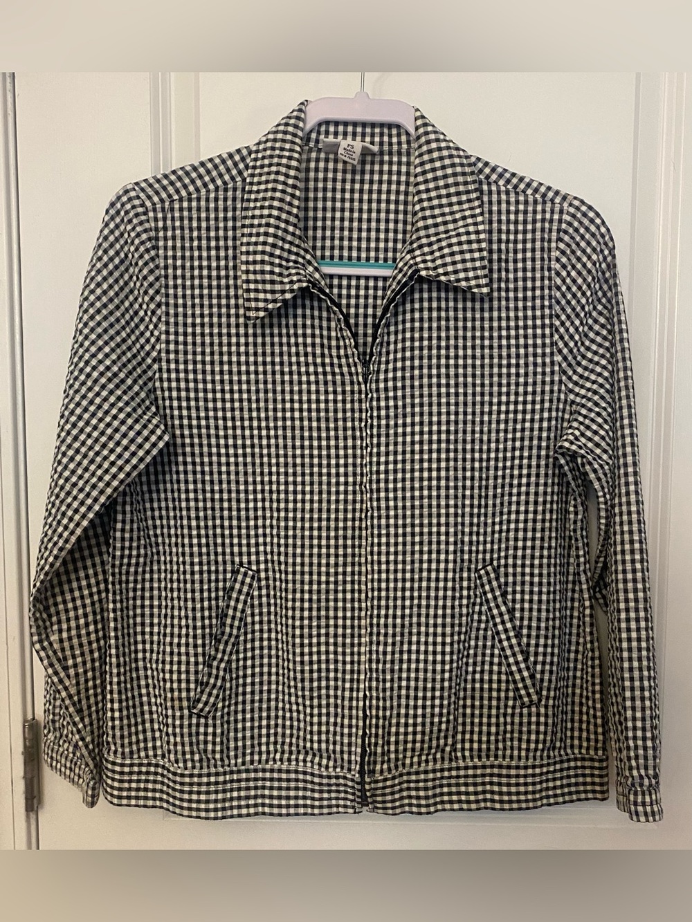 The Tog Shop Jacket Sz PS Black/White Gingham Zip Front Pockets Collar